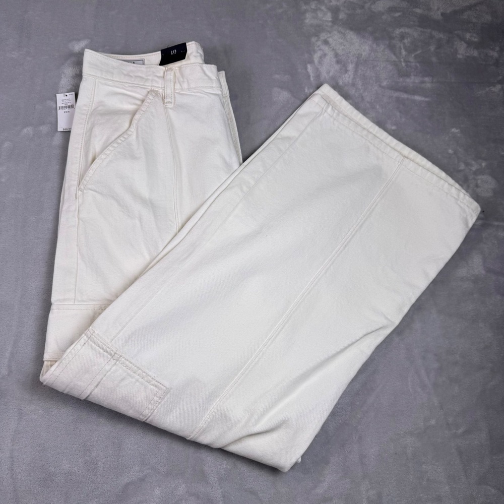 Gap Womens Wide Baggy Low Rise Cargo Pants Off White Size 29/8 NEW